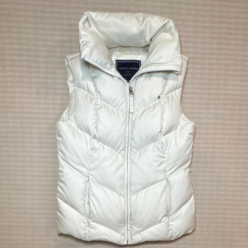 Tommy Hilfiger Women's White Quilted Puffer Vest Logo Zip Size XS